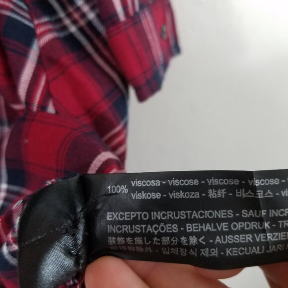 Zara Embellished Button Down Plaid Shirt Top Red Size L - Picture 10 of 10